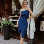 Приобрести дешево женское вечернее корсетное платье из мемори коттон синего цвета оптом Украина
