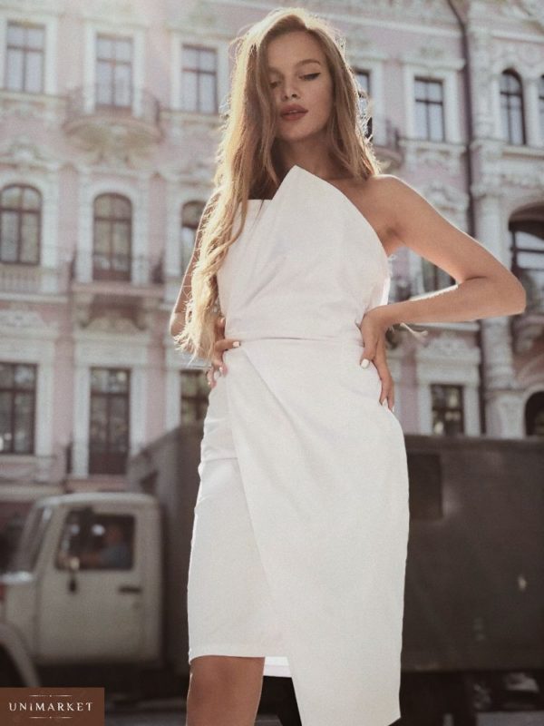 Заказать оптом женское корсетное из мемори коттон вечернее платье белого цвета дешево