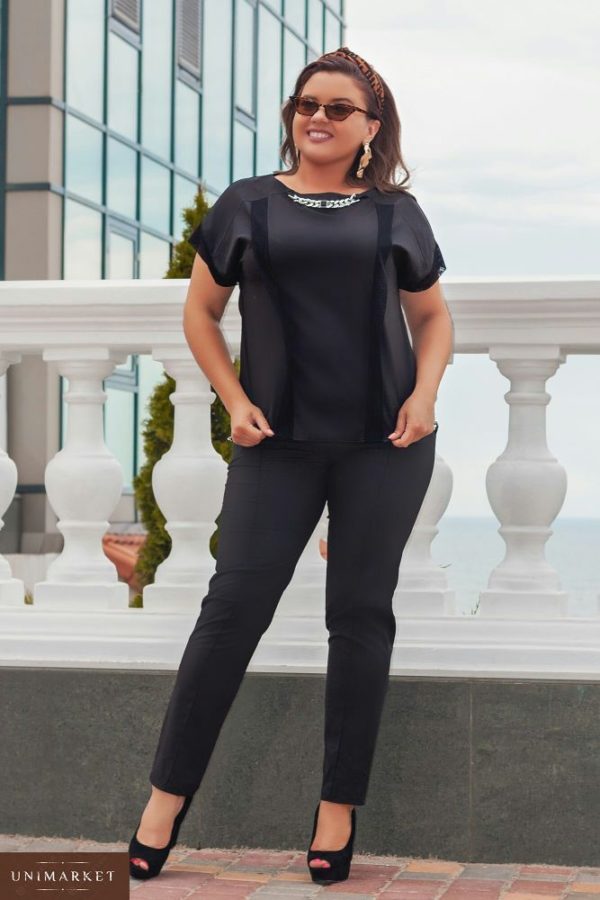 Придбати в інтернет-магазині жіночий з сітки костюм декорований ланцюгом колір чорний розмірів великих дешево