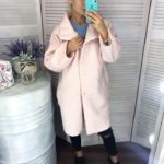 Заказать в интернет-магазине женское пальто oversize свободного кроя на подкладке цвета нежно-розового батал дешево