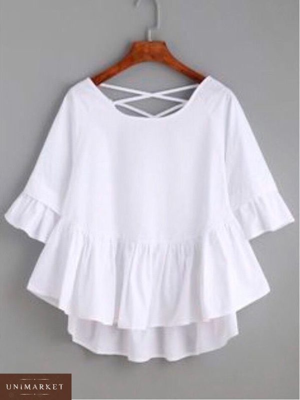 Замовити в інтернет-магазині жіночу блузу з софта білого кольору батал дешево