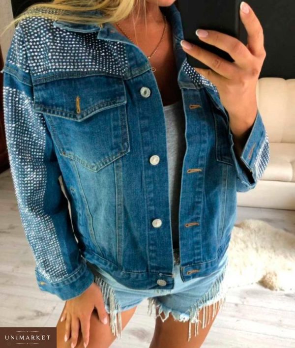 Придбати в інтернет-магазині жіночу куртку джинсову зі стразами дешево