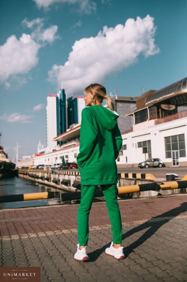 Придбати дешево жіночий костюм спортивний худі з капюшоном зеленого кольору недорого