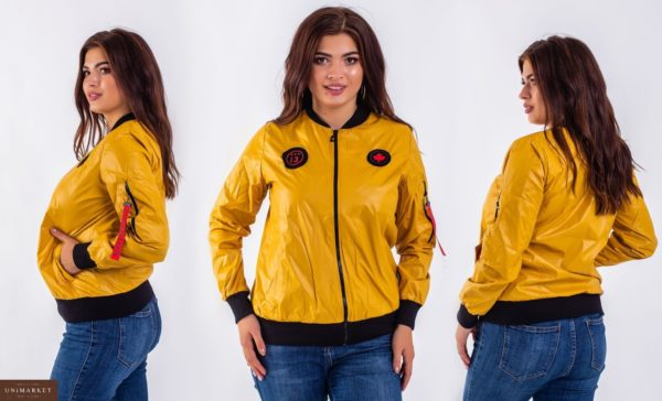 Придбати дешево куртка жіноча яскраві кольори з плащівка атлас підкладка кольору гірчиці батал оптом Україна