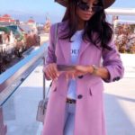 Приобрести дешево женское пальто кашемировое на пуговицах цвета розового недорого