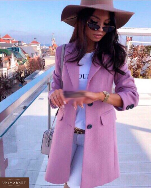 Приобрести дешево женское пальто кашемировое на пуговицах цвета розового недорого