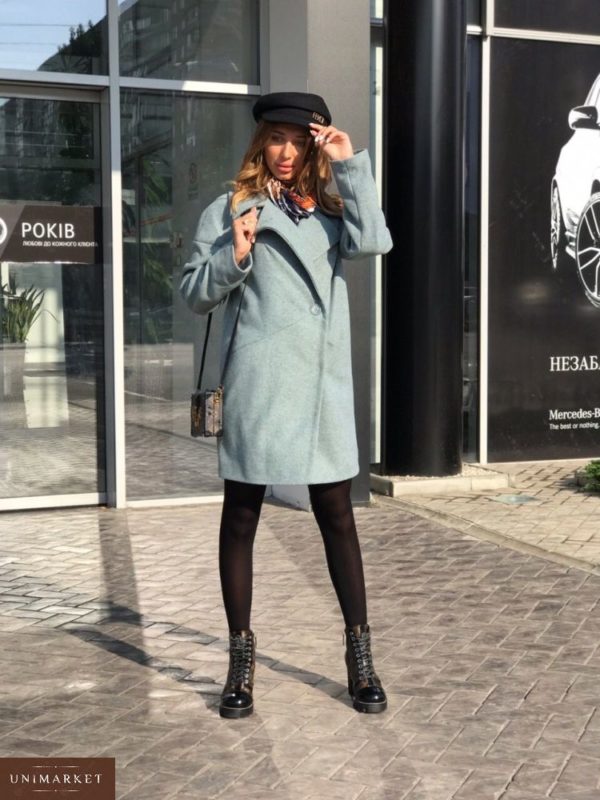 Приобрести в интернет-магазине женское пальто шерстяное на пуговице с карманами цвета светло-серого дешево