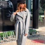 Заказать в подарок женское длинное шерстяное пальто с поясом цвета серого оптом Украина