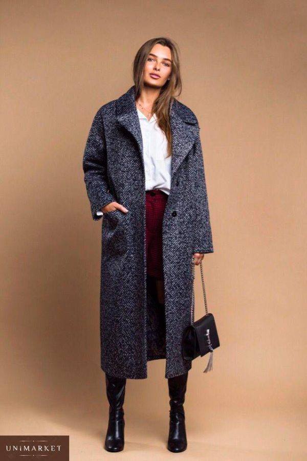 Заказать в подарок женское длинное пальто на дорогой подкладке с отличной посадкой серого цвета оптом Украина
