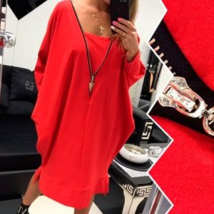Придбати в інтернет-магазині жіноче ультрамодну сукню з трикотажу на змійці комір червоного кольору великих розмірів дешево