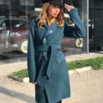 Приобрести пальто женское из кашемира цвета бирюзового застёжка на кнопках батал оптом Украина