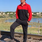 Купити дешево чоловічий спортивний костюм двоколірний турецька двунитка чорно-червоного кольору недорого