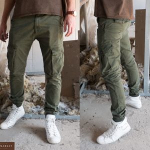 Приобрести в подарок мужские брюки-штаны карго джоггеры с карманами цвета хаки оптом Украина