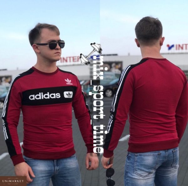 Купить дешево мужской свитшот обтягивающий Adidas турция цвета бордового недорого