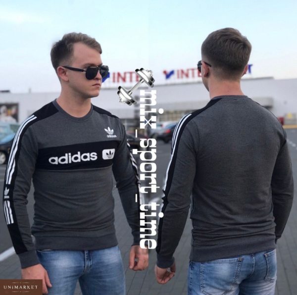 Приобрести в подарок мужской обтягивающий свитшот Adidas турция цвета графита оптом Украина