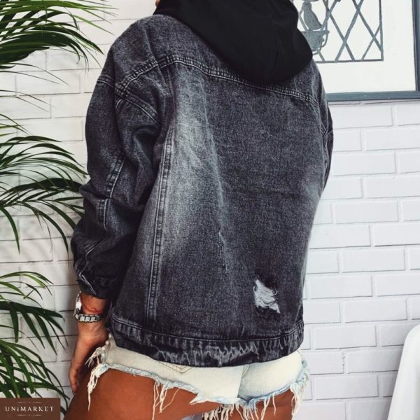 Заказать в подарок женскую черную джинсовую куртку с капюшоном черным оптом Украина