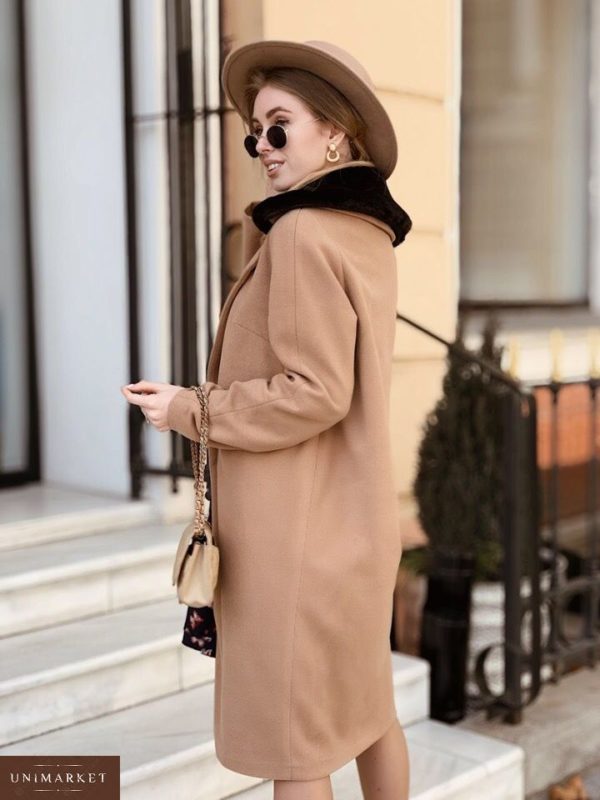 Приобрести в интернет-магазине пальто прямое коричнево-светлое в рубчик дешево