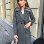 Приобрести в интернет-магазине женское пальто серое со сьемным воротником на пуговице дешево