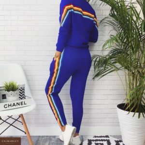 Заказать в интернет-магазине женский спортивный прогулочный костюм с разноцветными полосками синего цвета дешево