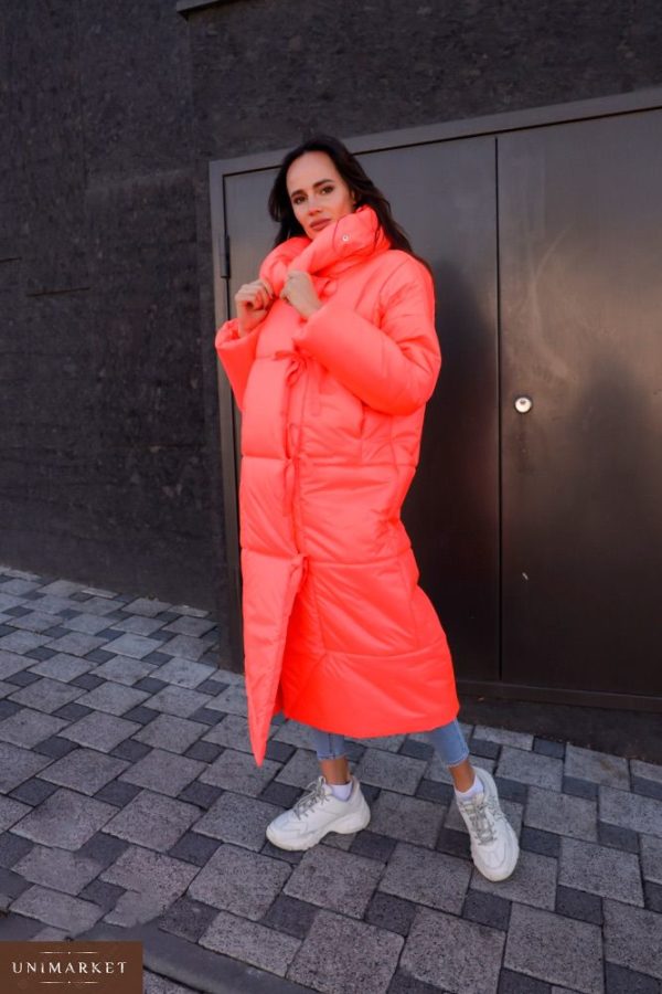 Заказать в интернет-магазине женское пальто из плащевки на подкладке принтованый нейлон красного цвета дешево