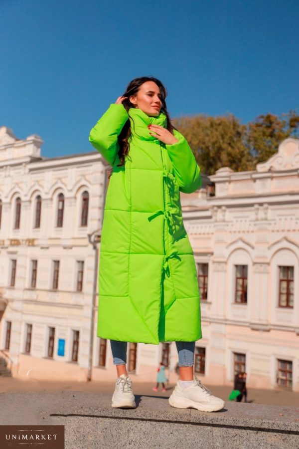 Приобрести дешево женское пальто на подкладке из плащевки принтованый нейлон зеленого цвета недорого