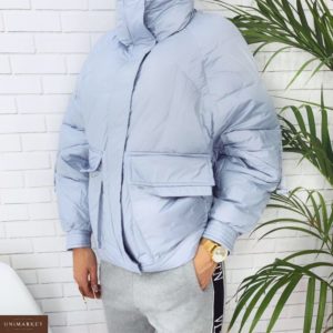Замовити в інтернет-магазині жіночу куртку з плащової тканини з наповнювачем холофайбер блакитного кольору дешево