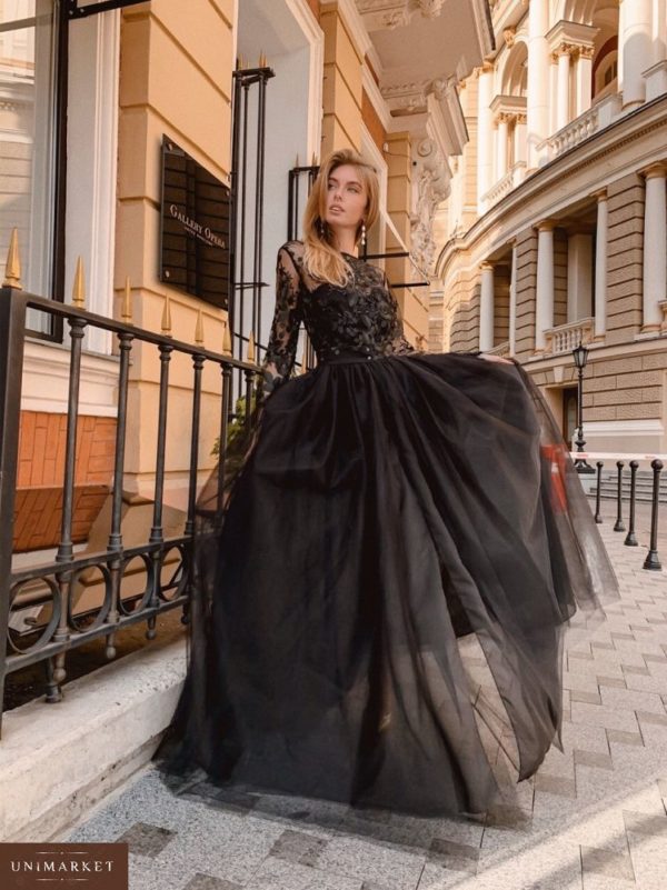 Купить в интернет-магазине женское вечернее платье черное с юбкой пышной из фатина недорого