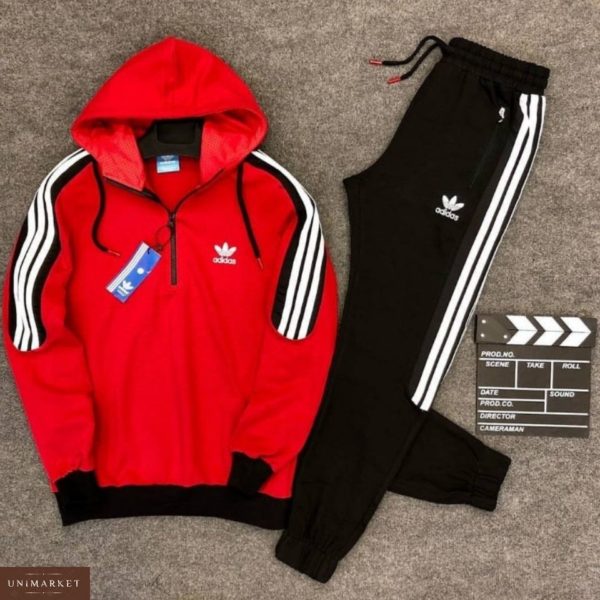 Заказать недорого мужской костюм Adidas спортивный в интерпретации классической красного цвета батал в подарок
