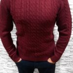 Заказать недорого мужской теплый с отворотом свитер цвета бордового в подарок