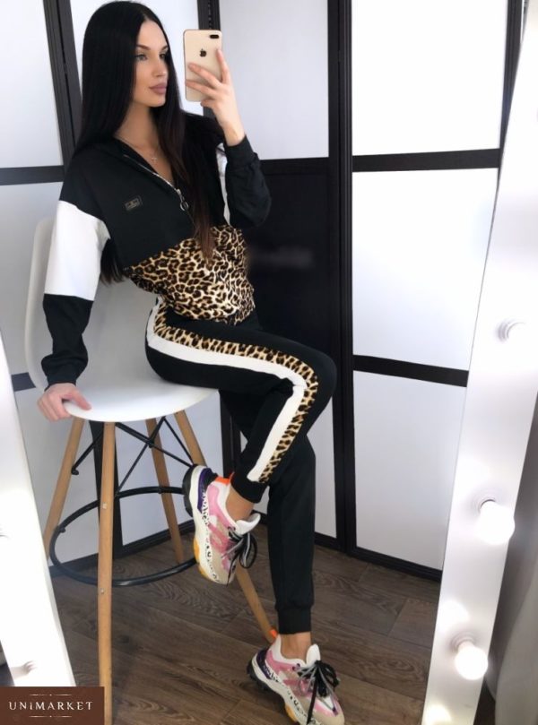 Приобрести в интернет-магазине женский костюм спортивный с принтом леопардовым дешево