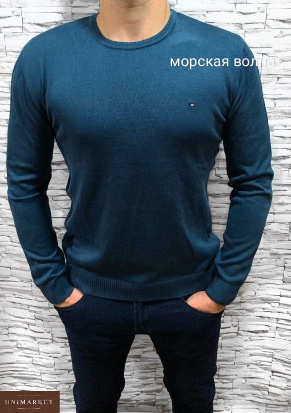 Замовити недорого чоловічий светр бавовняний турецька кольору морської хвилі в подарунок