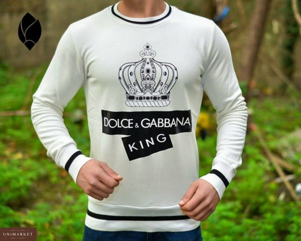 Придбати в подарунок чоловічий джемпер Gabbana & Dolce білого кольору великих розмірів оптом Україна