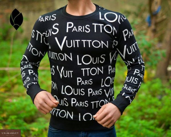 Купить дешево мужской джемпер Louis Vuitton черного цвета батал недорого