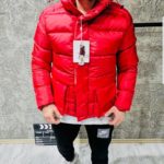 Купити в інтернет-магазині чоловічу куртку пуховик Moncler з лацканами крутими кольору червоного розмірів великих дешево