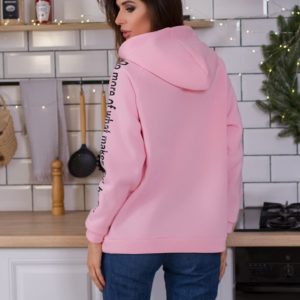 Придбати в інтернет-магазині теплий жіночий худі-світшоти подовжений на флісі рожевого кольору дешево