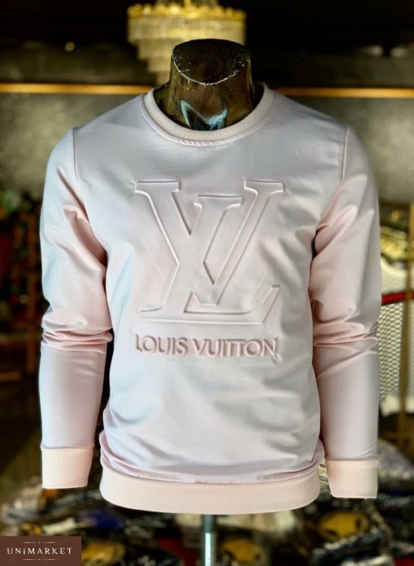 Приобрести в подарок мужской свитер с тиснением объемным Louis Vuitton молочного цвета больших размеров оптом Украина