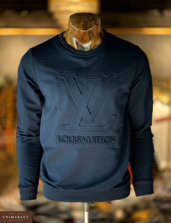Заказать недорого мужской свитер с объемным тиснением Vuitton Louis темно-синего цвета батал в подарок