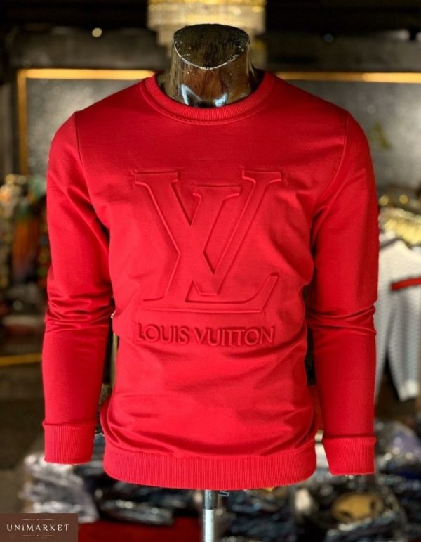 Купить в интернет-магазине мужской свитер Louis Vuitton с объемным тиснением красного цвета размеров больших дешево