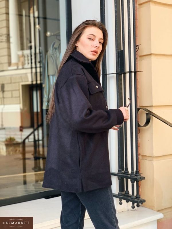 Приобрести в интернет-магазине женское пальто рубашка на флисе из кашемира цвета черного дешево