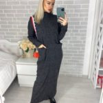 Заказать в подарок женское длинное платье из ангоры с карманами цвета графита оптом Украина