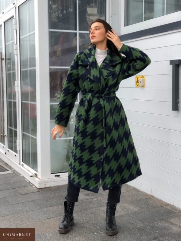 Приобрести дешево женское на запах пальто на подкладке синтепоновой зеленого цвета больших размеров недорого