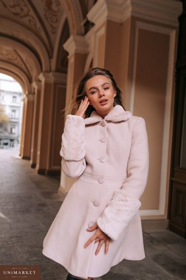 Приобрести в интернет-магазине женское пальто зимнее утепленное с пуговицами на синтепухе цвета розового дешево