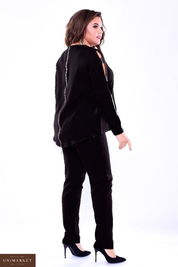 Придбати дешево жіночий костюм з діагональ креп кофта та штани кольору чорного великих розмірів недорого