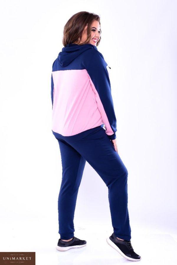 Купить в интернет-магазине женский спортивный батал костюм кофта и брюки из двух нитки цвета синий-пудра недорого