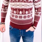 Замовити недорого чоловічий новорічний з оленями светр з вовни батал в подарунок