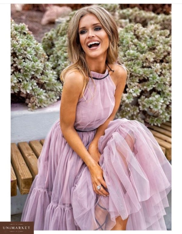 Придбати жіночу сукню вечірній на новий рік з пишною спідницею з м'якого фатину кольору рожевого в Україні