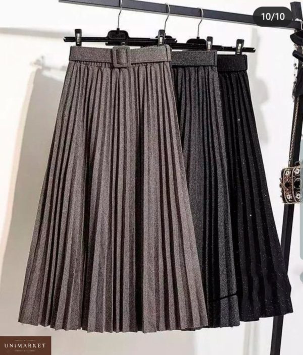 Заказать дешево женскую юбку плиссе из хлопка с поясом и блестками всех цветов недорого