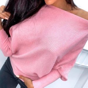 Приобрести недорого женский свитер мышь летучая вязка-рубчик розового цвета оптом Украина