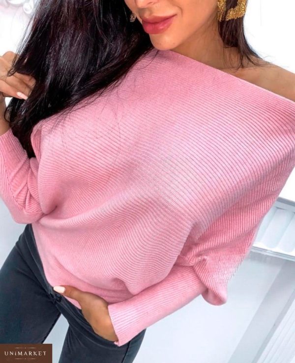 Придбати недорого жіночий светр миша летюча в'язка-рубчик рожевого кольору оптом Україна