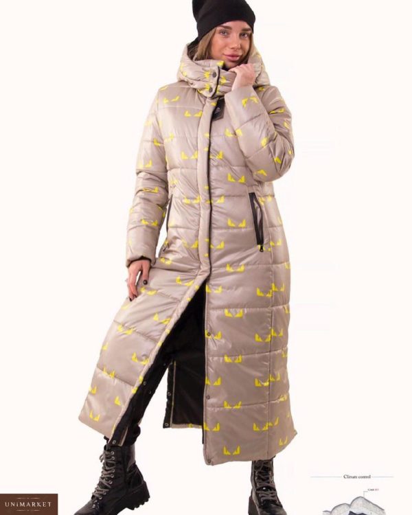Заказать в подарок женскую длинную зимнюю куртку: воздуховик с капюшоном цвета золотой взгляд дешево